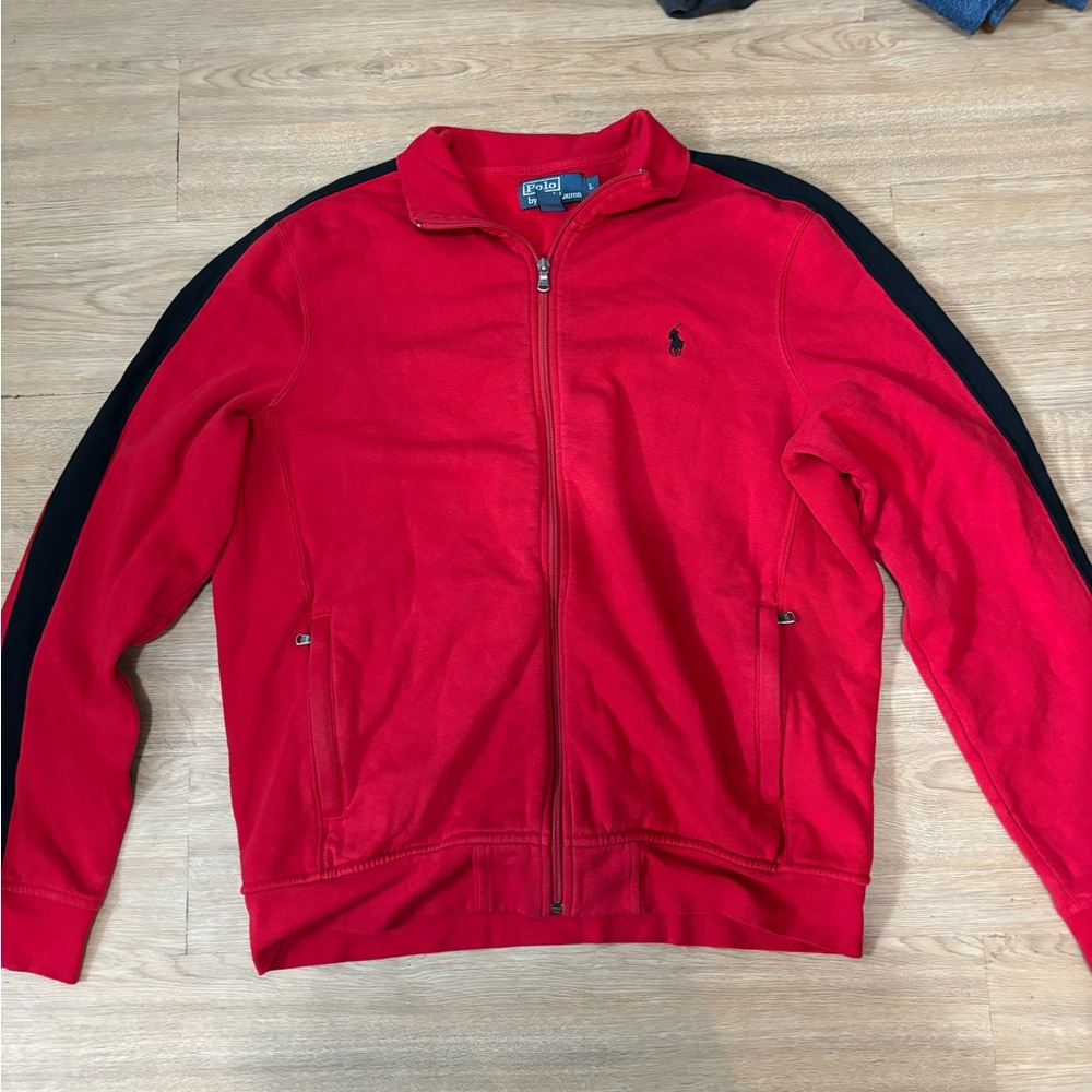 Vintage Men's Red Polo by Ralph Lauren Zip-Up Sweater
